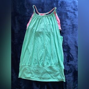 Lululemon pink and green workout tank with built-in sports bra, size 4